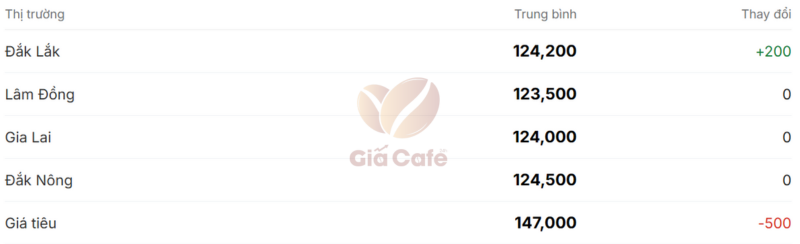 Gi&aacute; c&agrave; ph&ecirc; trong nước 24/1/2025